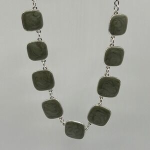 Color Gray Square Stone Necklace Silver Tone Chain Fashion Jewelry Statement NWT